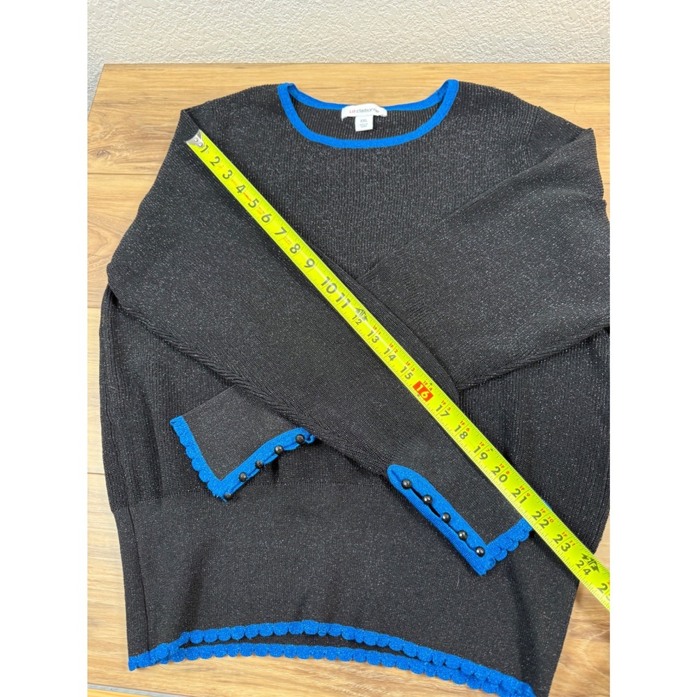 Liz Claiborne Black Blue Sparkle Knit Crew Neck Long Sleeve Sweater XXL NWT $49 - Picture 9 of 11